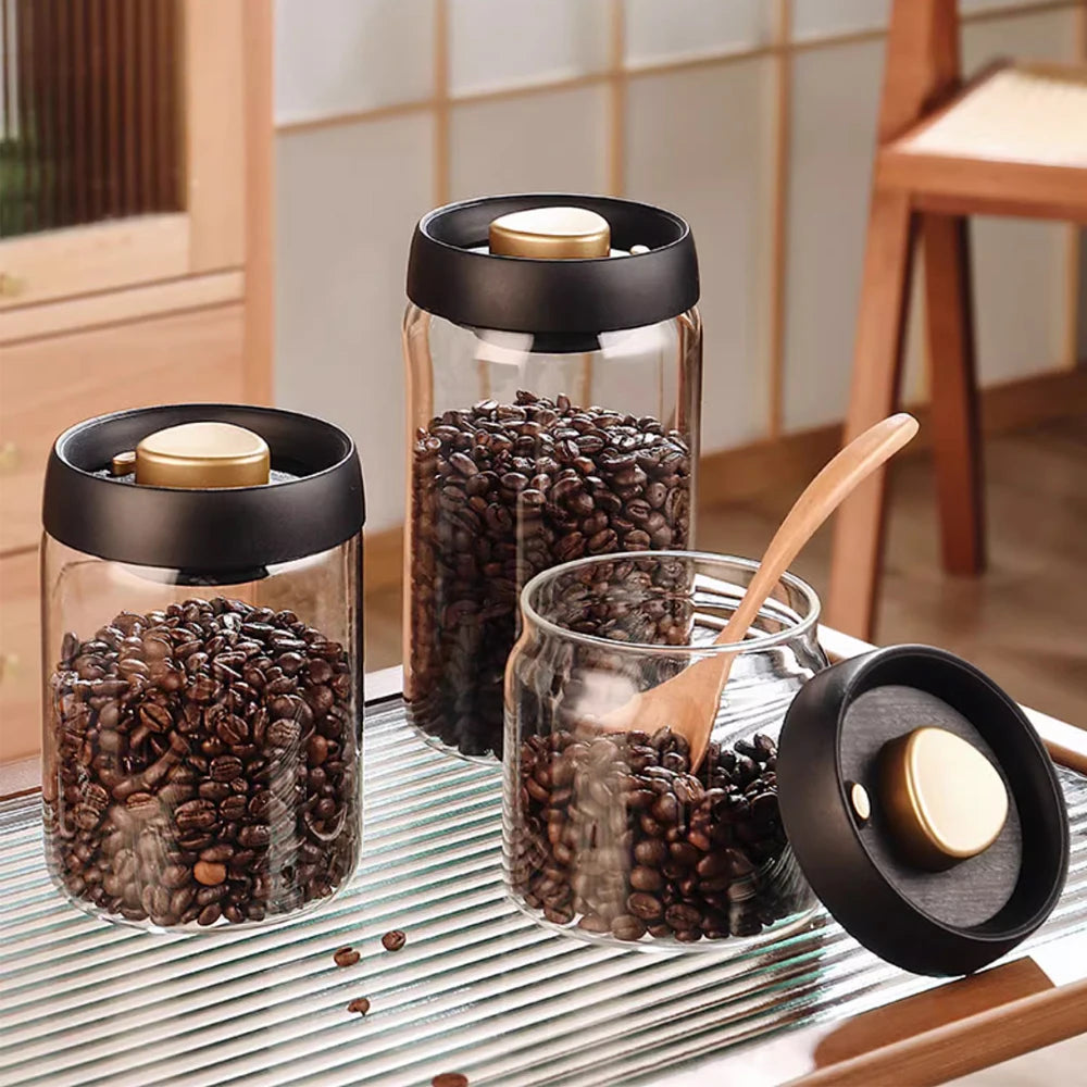 Vacuum Sealed Jar Coffee Bean Storage Bottle Kitchen Food Grain Tea Glass Jar Fresh Storage Jar Kitchen Accessories