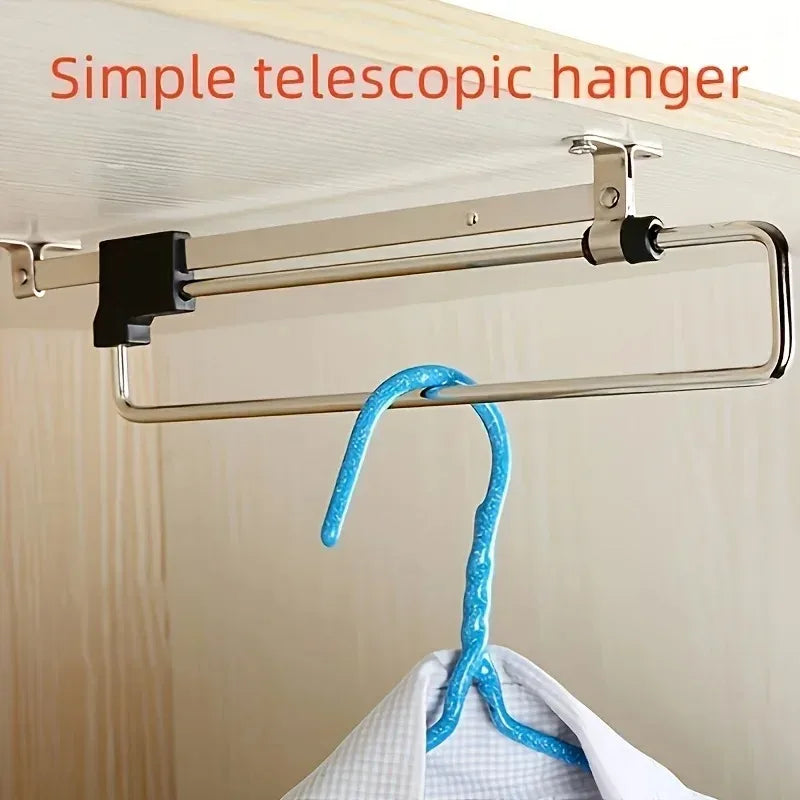 Pull-Out Clothes Storage Rod Adjustable Foldable Metal Hanging Rail for Wardrobes Space-Saving Organizer Drying Racks