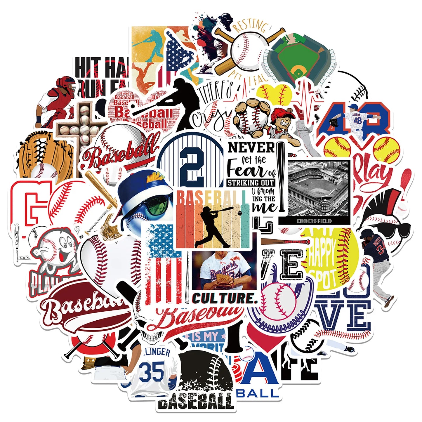 Baseball Stickers 52PCS Sports Baseball Stickers for Water Bottles,Baseball Sticker,Baseball Helmet Stickers