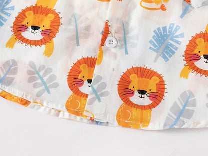 Fashion Baby Shirts 6 to 12 18 24 Months Toddler Boys Shirts Cotton Cars Lion Print Shirt for Boy Blue White Yellow Kids Clothes