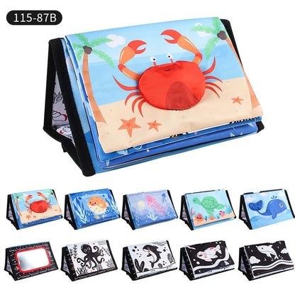 Funny Black and White Baby Cloth Book Early Educational Montessori Toy for Children Newborn Tummy Time Mirror Toys