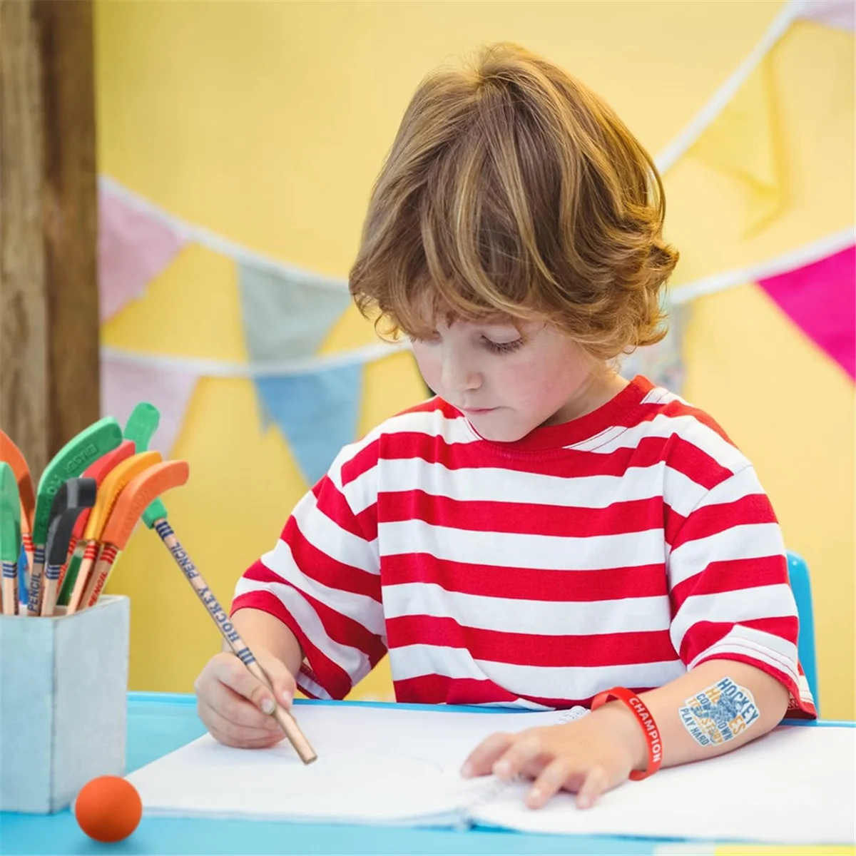 24Pcs Hockey Pencils and Erasers -Hockey Stick Sports Theme Party Supplies, Fun Cool Pencils for Hockey Fans, Students