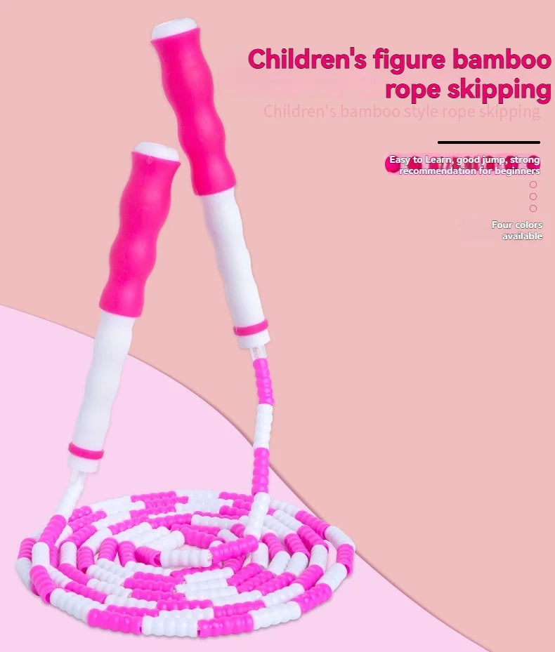Wholesale adult and children's skipping ropes with colorful soft beads and bamboo nodes. Children's skipping ropes