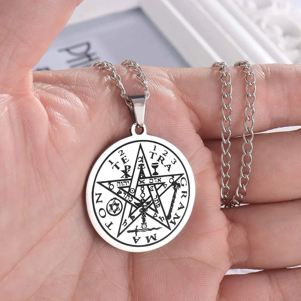 Round Stainless Steel Salomon Pentagram Pendant Charm Men's Necklace Hip Hop Punk Accessories Jewelry Gift Dropship