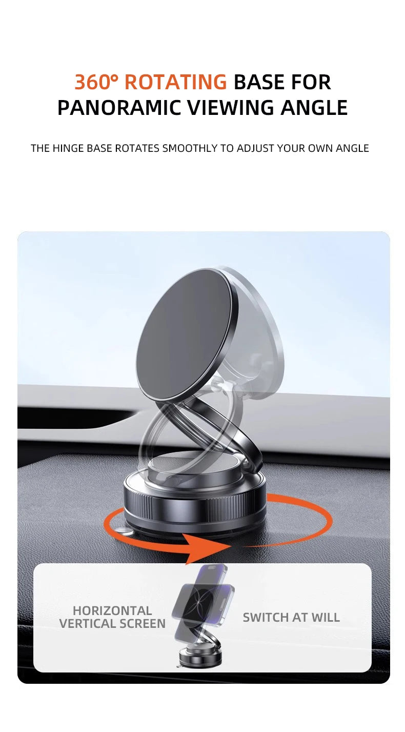 Foldable Car Phone Mount Dashboard Phone Bracket Ultra Magnetic Phone Holder 360 Degree Rotation Vacuum Suction Cup GPS Stand