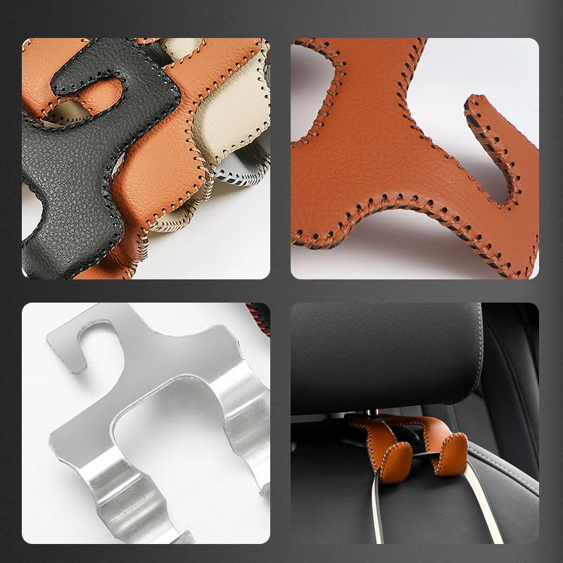 Universal Leather And Metal Car Seat Back Hooks Vehicle Multifunctional High load-bearing storage hook Auto Interior Accessories