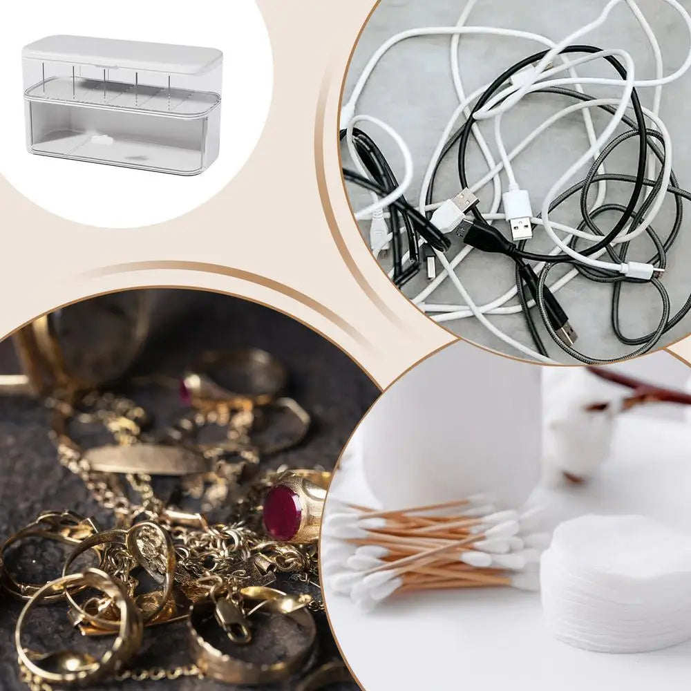 Cable Organizer Box Clear Cord Storage Organizer Cable Management Box with Compartments Charger Wires Case for Drawer Desk