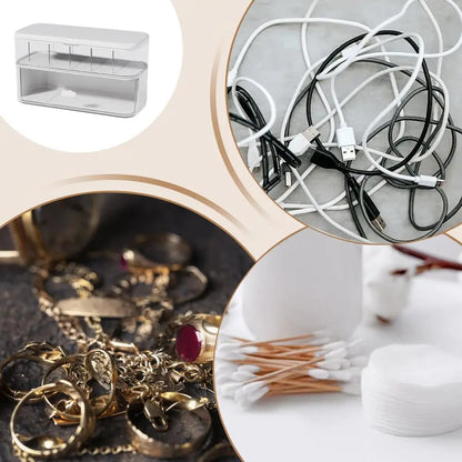 Cable Organizer Box Clear Cord Storage Organizer Cable Management Box with Compartments Charger Wires Case for Drawer Desk