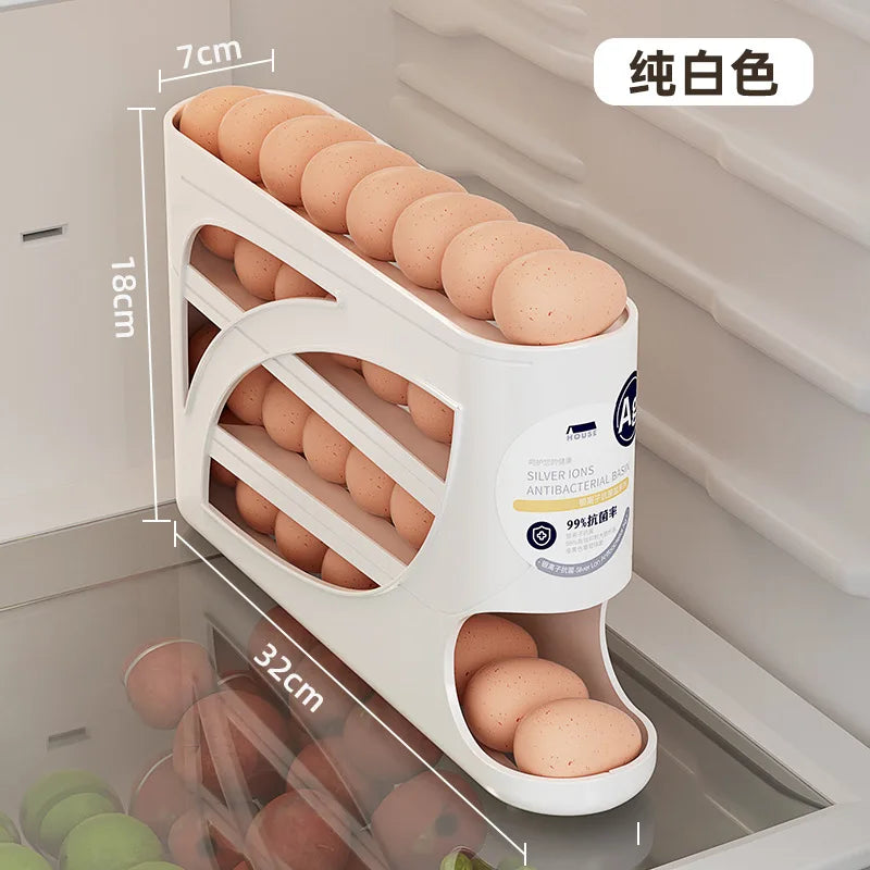 Large Capacity 30 Eggs Holder for Fridge Auto Rolling Egg Organizer, Space-Saving, 4 Tiers Fridge Egg Rack Eggs Dispenser