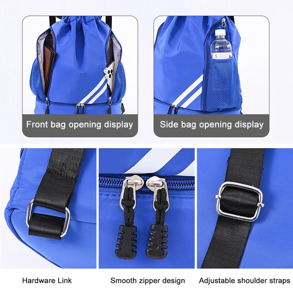 1PCS Sports Drawstring Backpack,Waterproof Drawstring Sports Bag Soccer Bag Swim Gym Bag for Men Women with Ball Shoes Compartme