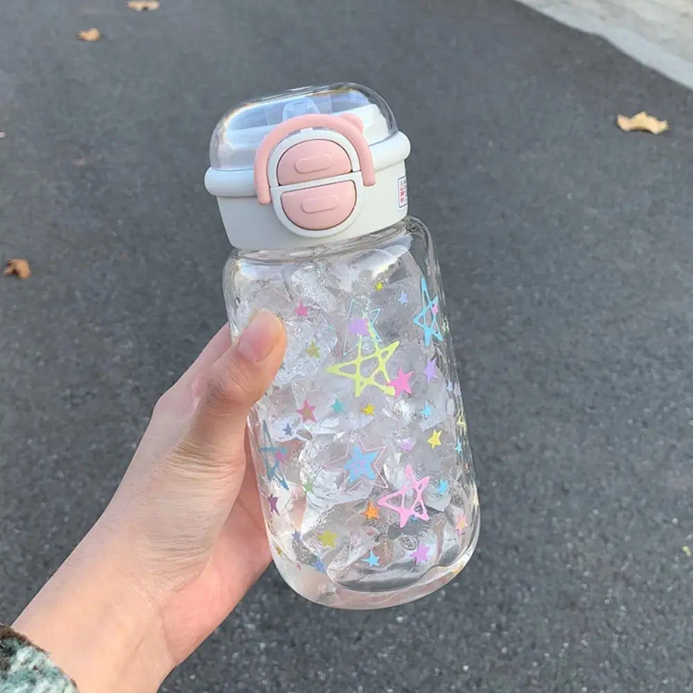 500ml Transparent Plastic Cup Straw Cup Lifting Rope Graffiti Water Bottles Fall Prevention Portable Drinking Water Bottle