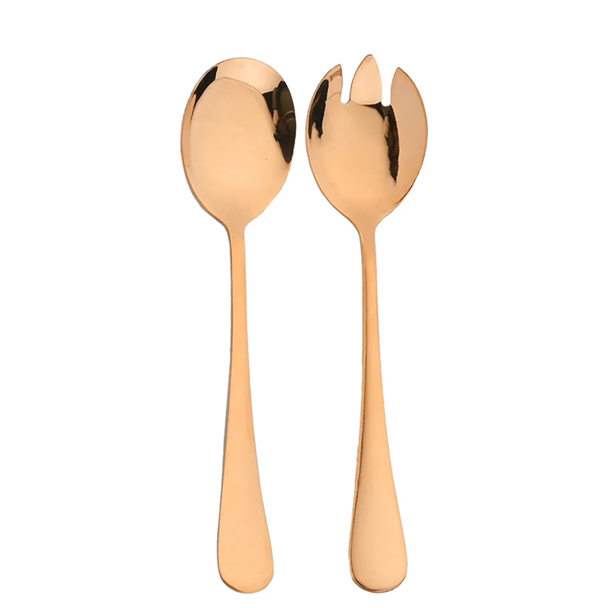 2Pcs Gold Salad Spoon Fork Stainless Steel Salad Server European Style Salad Cutlery Set Kitchen Tool Accessories