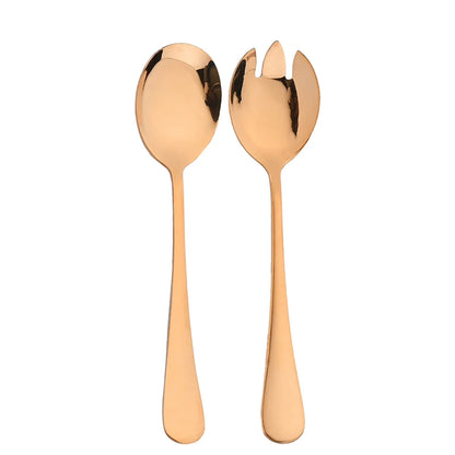 2Pcs Gold Salad Spoon Fork Stainless Steel Salad Server European Style Salad Cutlery Set Kitchen Tool Accessories