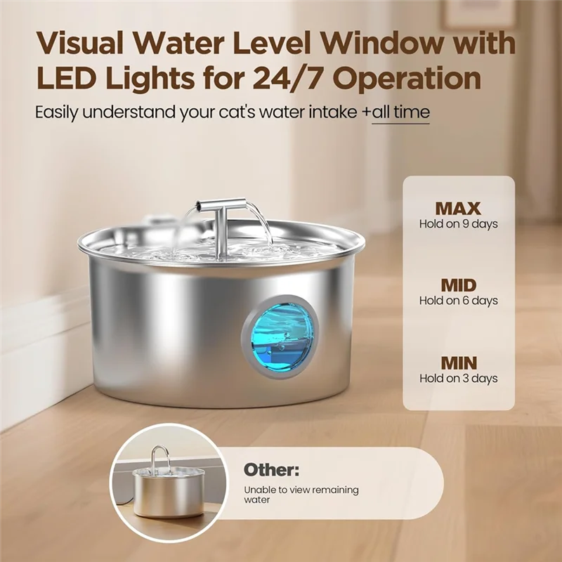 ABJN-Cat Water Fountain Stainless Steel Cat Fountain For Drinking For Small Dog Large Kitty EU Plug