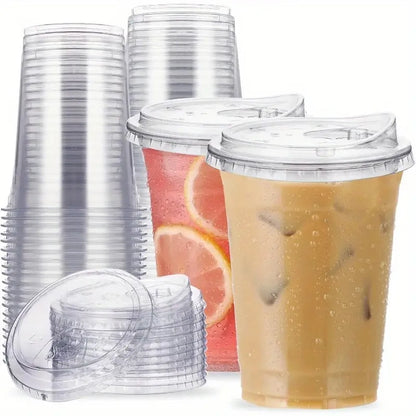 10pcs Plastic Cup With No Straw Mouth Direct Drinking Transparent Disposable Coffee Cup Suitable For Smoothies Cold Drinks Milk