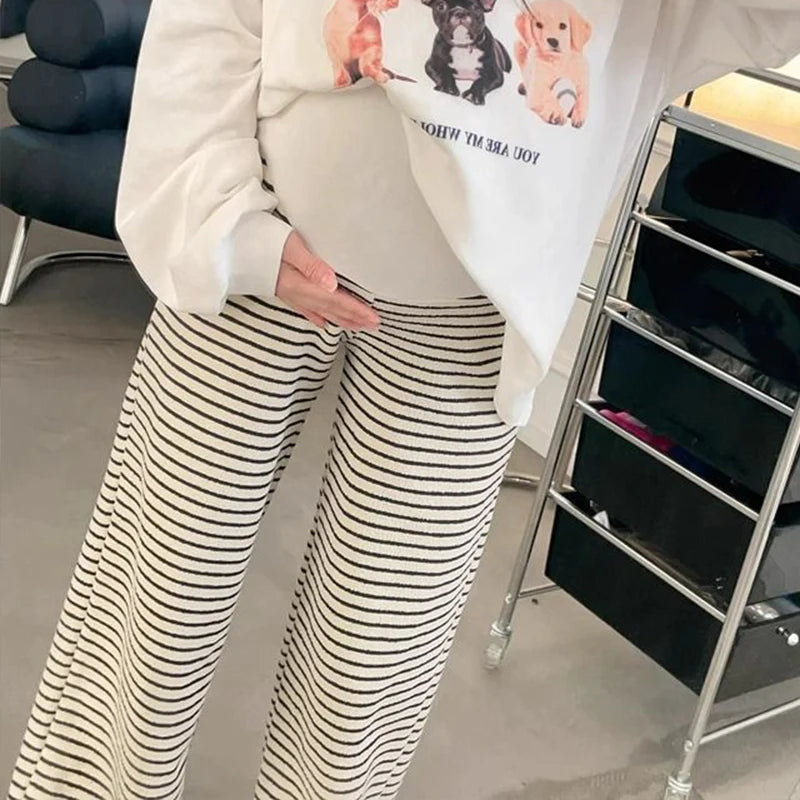2025 Maternity Pants Home Clothes for Pregnant Women Leisure Belly Support Clothing Pregnancy Striped Trousers Woman Summer Kids