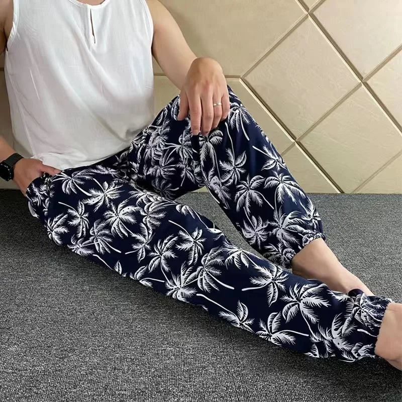 Women's Casual Print Palazzo Pants, Loose Sleep Pyjama Pants, Wide Leg, Thin Shorts, Cropped Pants, Summer Outdoor, ouc1143