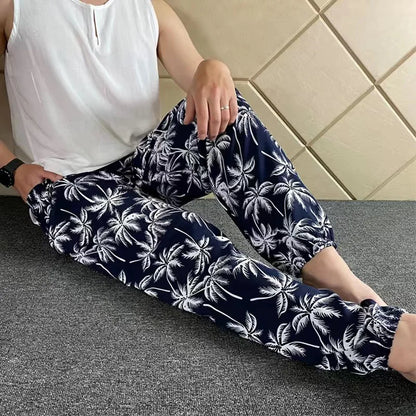 Women's Casual Print Palazzo Pants, Loose Sleep Pyjama Pants, Wide Leg, Thin Shorts, Cropped Pants, Summer Outdoor, ouc1143