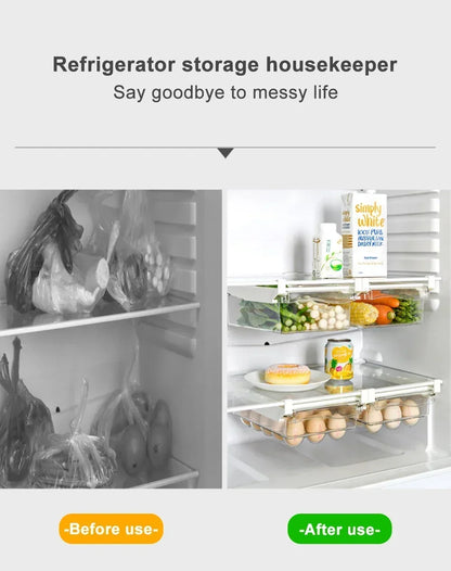 Transparent Fridge Organizer Fruit Egg Refrigerator Storage Box Under-shelf Refrigerator Drawer Box Fresh-keep Kitchen Organizer