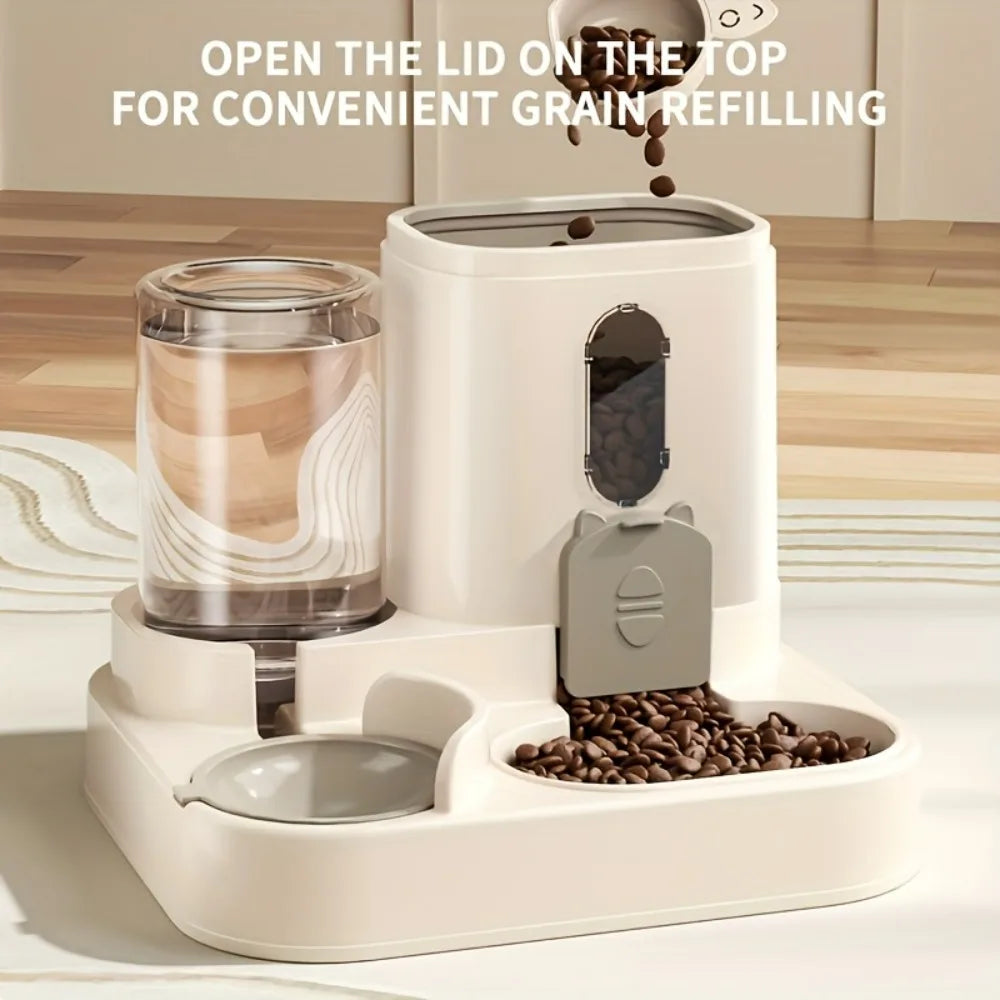 Automatic Dog Cat Feeder and Water Dispenser, No Battery Needed, 2-in-1 Integrated Food Feeder and Water Bowl Set, Pet Feeder