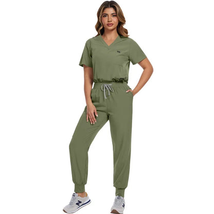 Surgical Scrubs Unisex - Quick-Dry Dental Clinic & ER Workwear Split Set W/Short Sleeve & Anti-Microbial 6 Pockets