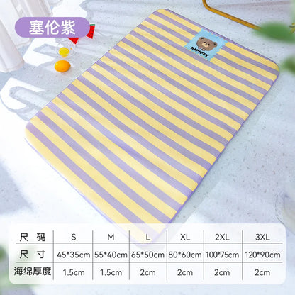 Summer dog cartoon striped ice silk mat, cat cooling mat, cooling cat bed, cooling bed, dog bed, pet bed