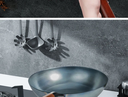 Flat Bottom Wok Pan 13.5" Woks And Stir Fry Pans Blue Iron Cookware Traditional Chinese Cookware For Electric Induction Cooktops