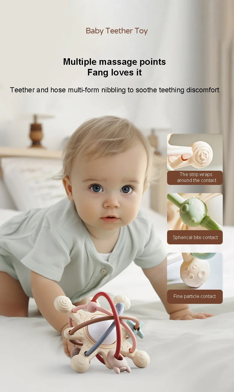 Baby Silicone Hand Catching Ball Baby Chewing Teether Toy Hand Bell 0-12 Months Newborn Sensory Educational Toys Infant Gift