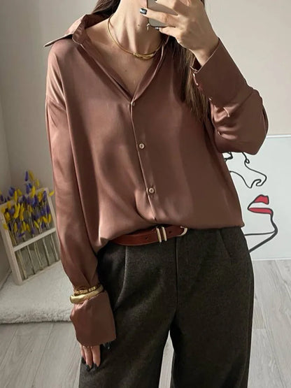 Office Wear Women Shirts Satin Blouse Luxury Pink Long Sleeve Formal Shirts Female Button Silk Tops For Women Elegant All-Match