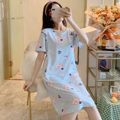 Maternity Clothings Nursing Dresses Breastfeeding Sleepwear Pattern Printing Cheerful and Lively Girl Feeling for Pregnant Women