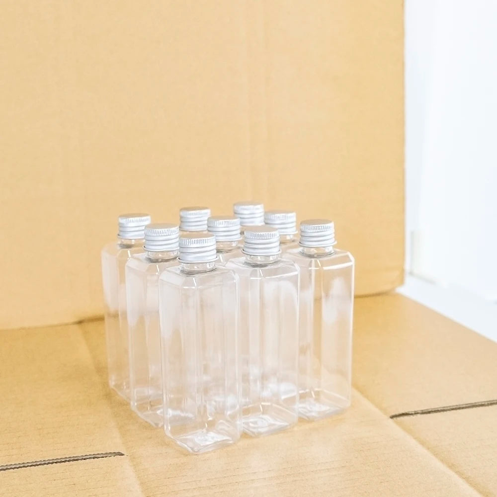 100ml Rectangle Bottles Travel Kit Refillable PET Plastic Square Portable Jar With Aluminium Screw Cap Leakage Proof Healthy