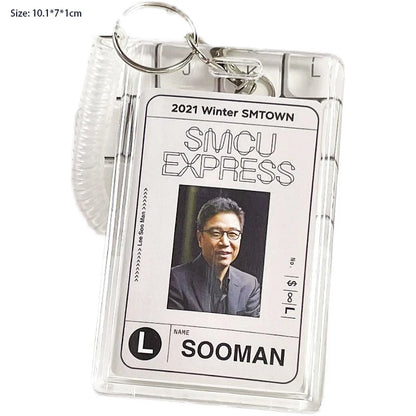 Small Card Access Control Card Cover Acrylic Transparent Double Card Protection Cover Elastic Keychain ID Card Bus Work Card