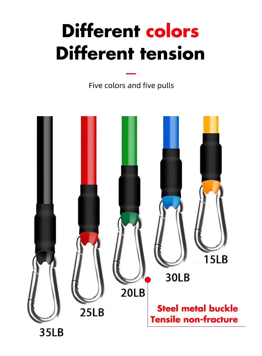 Resistance Elastic Bands Exercise Strength Training Fitness Bands with Door Anchor Handles Legs Ankle Straps for Home Workouts