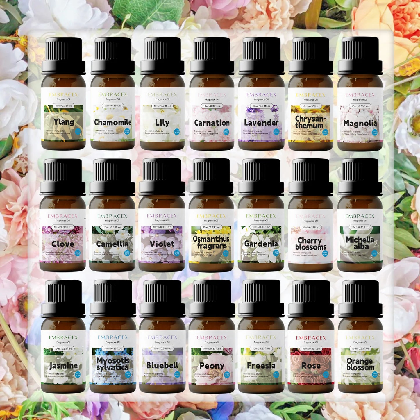 21 models Floral Essential Oils Flower Fragance Aromatherapy Essential Oils Car Aromatherapy Good Funny Gifts,For Women, Mom