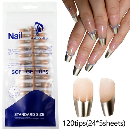 120Pcs=24*5 French Short Square Coffin False Nail White Pink Simple Wearable Fake Nails Glossy Full Cover Press on Nail Tips Art