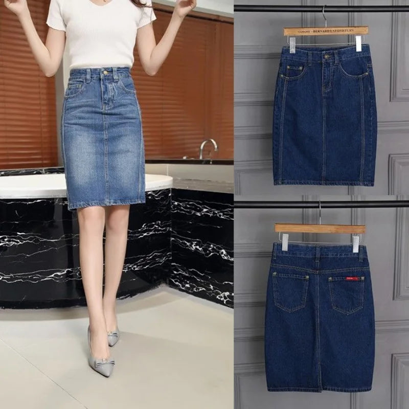 Skirts For Women Midi Denim To Knees Length Womens Skirt Casual Trend A Line Streetwear Offer Youthful Emo Jeans Y2k V Clothing