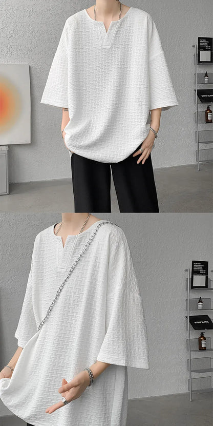 Mens V Neck Loose Fit Tshirt Summer Fashion Comfort Breathable Casual Streetwear Trendy Tee Lightweight Premium Fabric Crew Neck