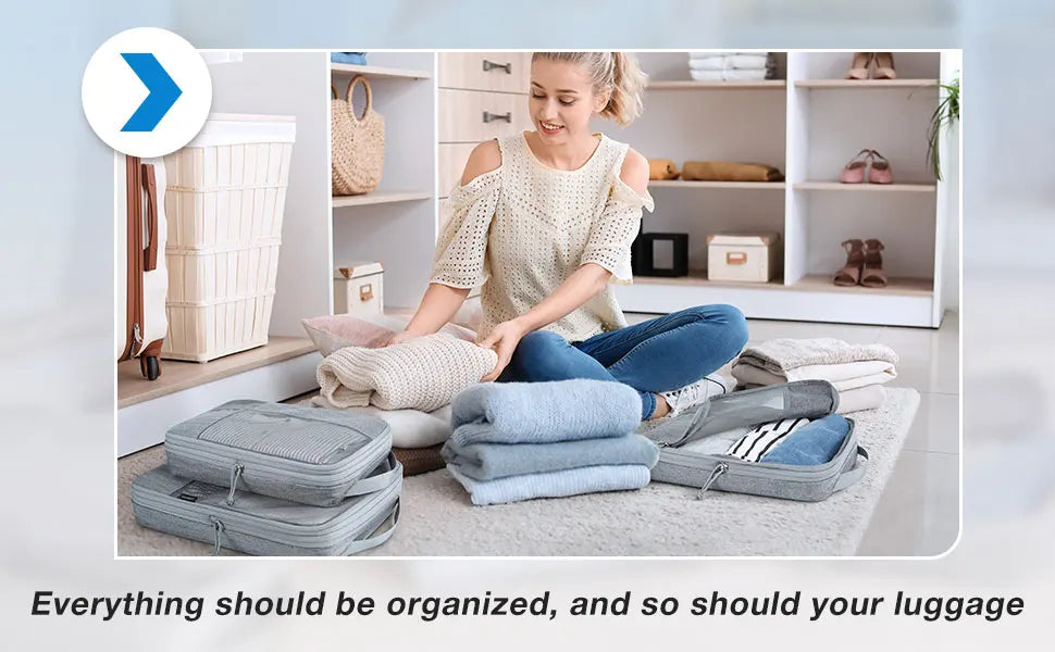 BAGSMART Compression Packing Cubes 6 Set Travel Organizers for Luggage Compressed Organizers  Suitcase Organizers with Shoe Bags