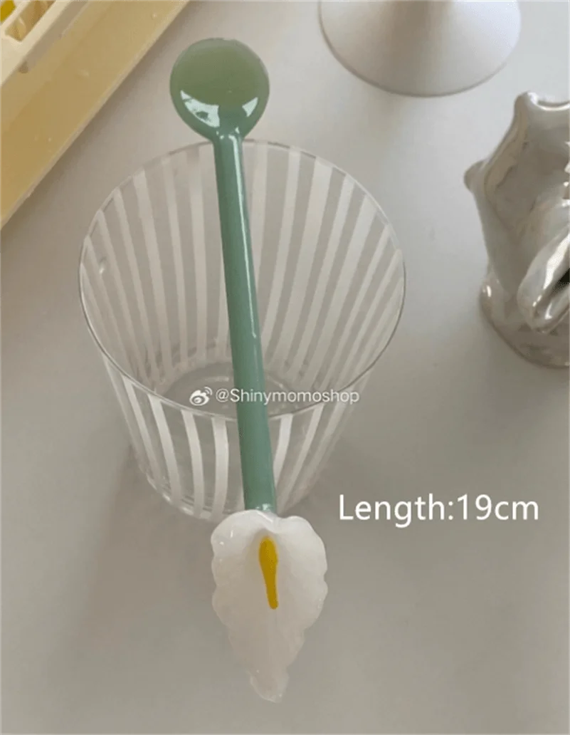Calla Lily Animals Cartoon Bear Glass Spoon Dessert Spoon Coffee Glass Stir Spoon  Long Handle Spoon Yogurt Spoon
