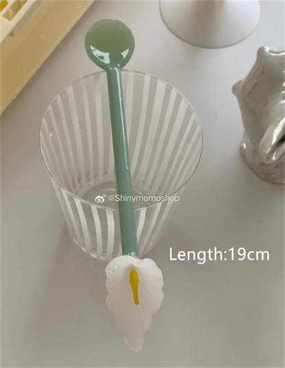 Calla Lily Animals Cartoon Bear Glass Spoon Dessert Spoon Coffee Glass Stir Spoon  Long Handle Spoon Yogurt Spoon