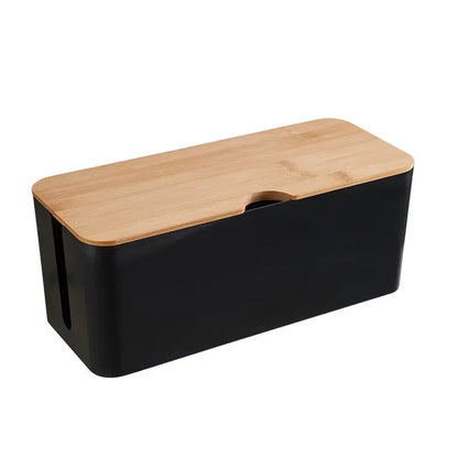 Cable Storage Box Power Strip Case Wooden Power Line Wire Management Organizer Anti-Dust Charger Socket Network Line Storage Bin