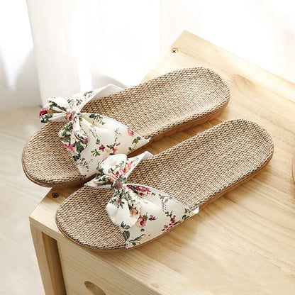 Sandalias Mujer 2024 Hot Women Female  Bowknot Flax Linen Flip Flops Beach Shoes Sandals Slipper SandáLias Femininas 여름샌들