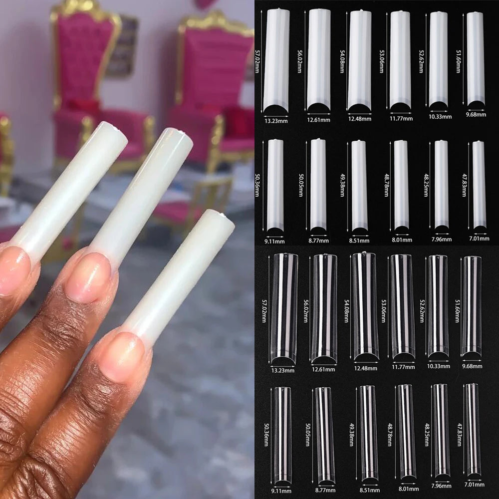 504Pcs Press On Nails 3XL Square Straight Extra Long False Nails Clear Natural Full Cover Acrylic Fake Nail Tips Manicure Tools