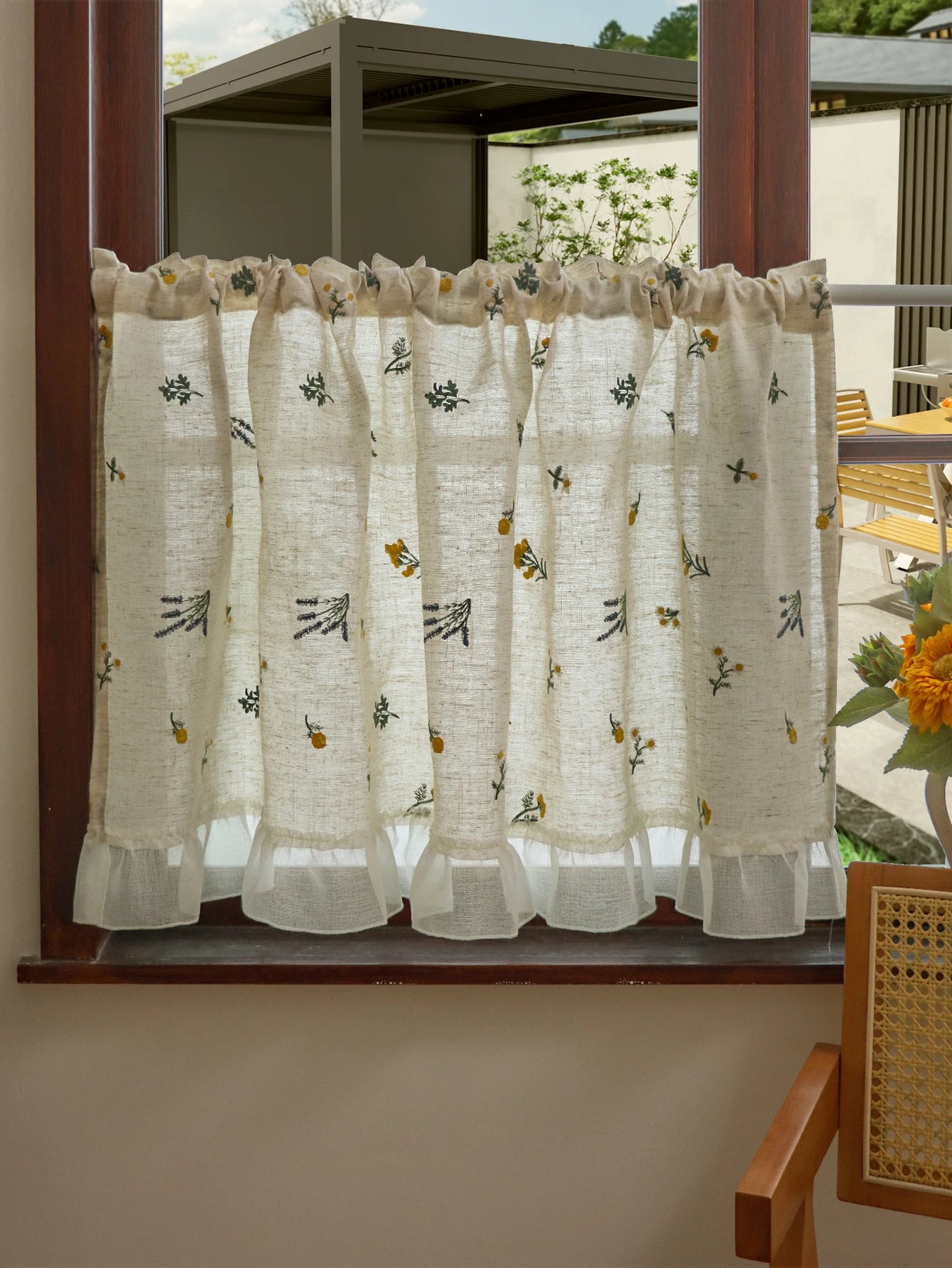 Linen Embroidery Curtain Small Fresh Curtain Rustic Wind Drift Window Curtain Ambience Sense Short Curtain