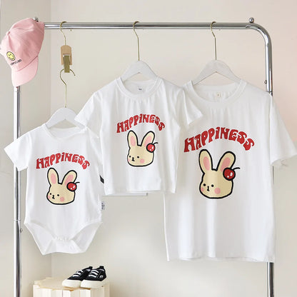 Family Cute Matching T Shirts Parent-child Rabbit Clothes Funny Dad Mom and Son Daughter Cotton Tees Tops Baby Newborn Bodysuit
