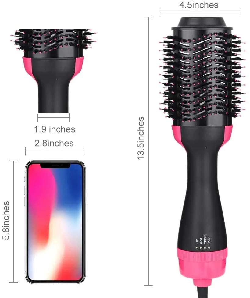 One Step Hair Dryer and Volumizer Round Hot Air Brush 3 in 1 Anti-Scald Negative Ion Hair Straightener Brush Comb Curler Styler