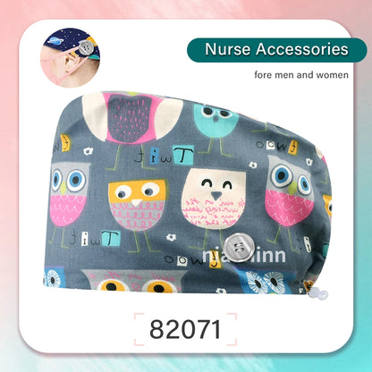 Cartoon Printed Operating Room Doctor Work Scrub Hat Pharmacy Dentistry Clinic Surgical Cap Adjustable Medical Nurse Accessories
