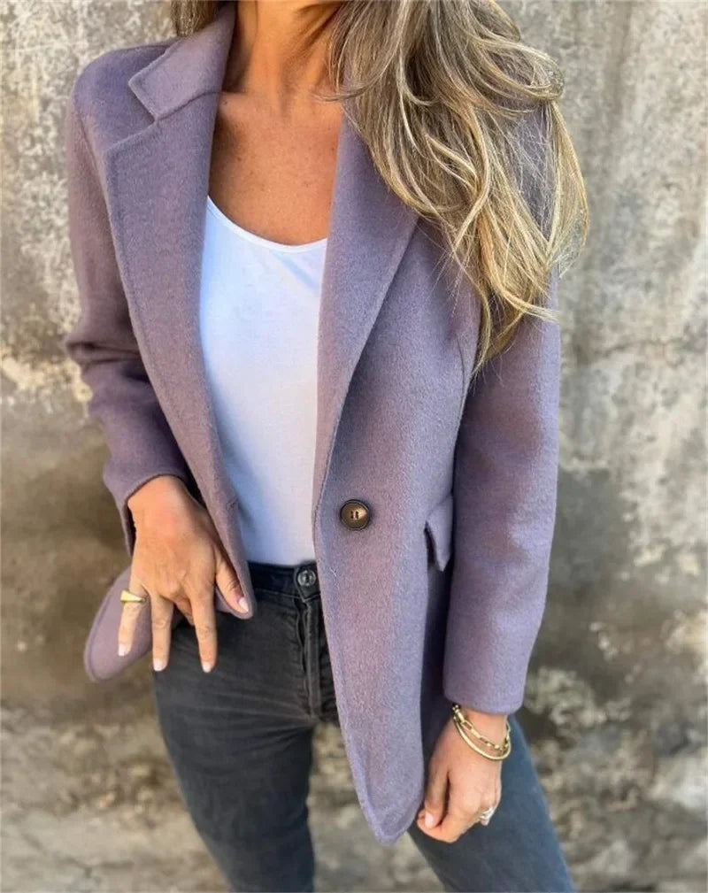 Office Lady New Elegant Chic Jacket Long Sleeve Lapel Button Loose Outwear Tweed Jacket 2025 Autumn Winter Women Woolen Coat