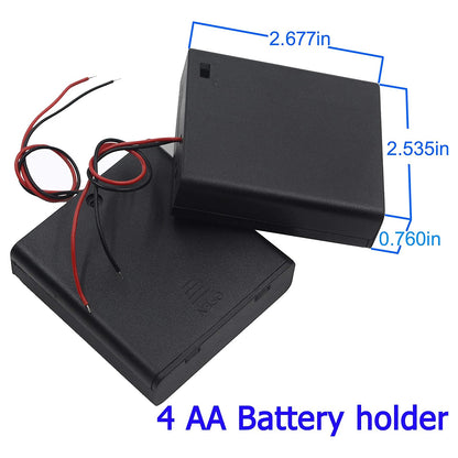 1/2/3/4 Slot AA Battery Holder,1.5V/3V/4.5V/6V AA Battery Box with Leads Wires ON/Off Switch and Screw Cap Case Back Cover