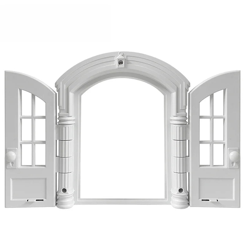 French Cat Door French Pet Free Entry and Exit Double Door ABS Cat Door Dog Door Hole with Door Curtain Cat Door